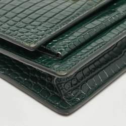 Pre Owned Saint Laurent Green Croc Embossed Leather Sunset Wallet on Chain