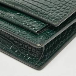 Pre Owned Saint Laurent Green Croc Embossed Leather Sunset Wallet on Chain
