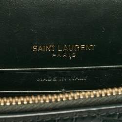 Pre Owned Saint Laurent Green Croc Embossed Leather Sunset Wallet on Chain