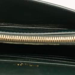 Pre Owned Saint Laurent Green Croc Embossed Leather Sunset Wallet on Chain