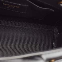 Pre Owned Saint Laurent Black/Beige Leather and Bamboo Woven Nano Sac De Jour Tote