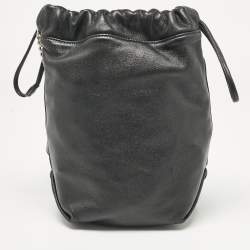 Saint Laurent Black Leather Teddy Drawstring Shoulder Bag