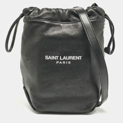 Saint Laurent Black Leather Teddy Drawstring Shoulder Bag