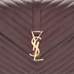 Saint Laurent Burgundy Chevron Leather Large Monogram Envelope Shoulder Bag