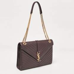 Saint Laurent Burgundy Chevron Leather Large Monogram Envelope Shoulder Bag