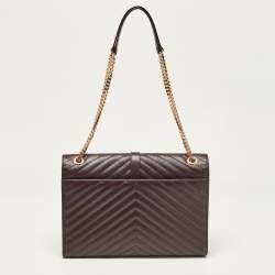 Saint Laurent Burgundy Chevron Leather Large Monogram Envelope Shoulder Bag