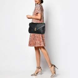 Saint Laurent Black Matelassé Leather Large College Top Handle Bag