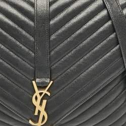 Saint Laurent Black Matelassé Leather Large College Top Handle Bag