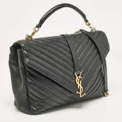 Saint Laurent Black Matelassé Leather Large College Top Handle Bag