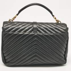 Saint Laurent Black Matelassé Leather Large College Top Handle Bag