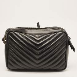 Saint Laurent Black Matelassé Leather Monogram Lou Camera Bag