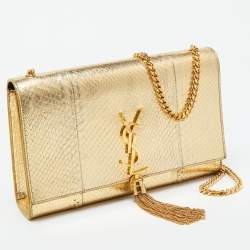 Saint Laurent Gold Snakeskin Medium Kate Tassel Crossbody Bag