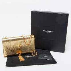 Saint Laurent Gold Snakeskin Medium Kate Tassel Crossbody Bag