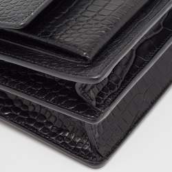 Pre Owned Saint Laurent Black Croc Embossed Leather Medium Sunset Bag