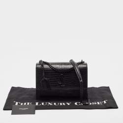 Pre Owned Saint Laurent Black Croc Embossed Leather Medium Sunset Bag