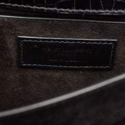 Pre Owned Saint Laurent Black Croc Embossed Leather Medium Sunset Bag