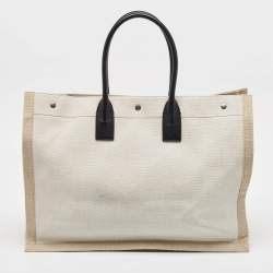 Saint Laurent Two Tone Beige Canvas Large Rive Gauche Tote