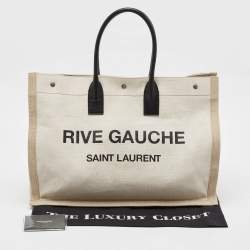 Saint Laurent Two Tone Beige Canvas Large Rive Gauche Tote