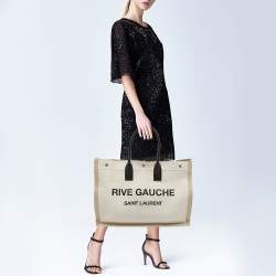 Saint Laurent Two Tone Beige Canvas Large Rive Gauche Tote