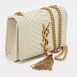 Saint Laurent Off White Python Embossed Leather Small Kate Tassel Crossbody Bag