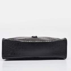 Saint Laurent Black Croc Embossed Leather Medium Monogram Nikki Tote