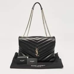 Pre Owned Saint Laurent Black Matelassé Leather Medium Loulou Shoulder Bag