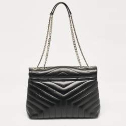 Pre Owned Saint Laurent Black Matelassé Leather Medium Loulou Shoulder Bag