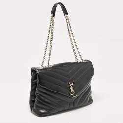 Pre Owned Saint Laurent Black Matelassé Leather Medium Loulou Shoulder Bag