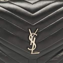 Pre Owned Saint Laurent Black Matelassé Leather Medium Loulou Shoulder Bag