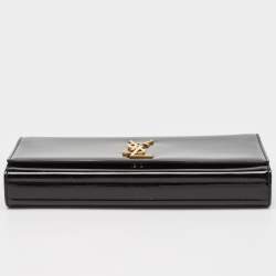 Saint Laurent Black Patent Leather Cassandre Clutch