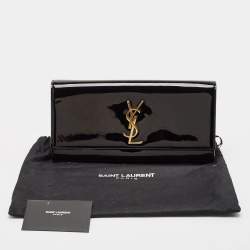 Saint Laurent Black Patent Leather Cassandre Clutch