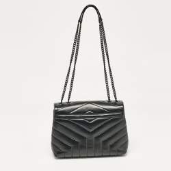 Pre Owned Saint Laurent Black Chevron Leather Small Loulou Shoulder Bag