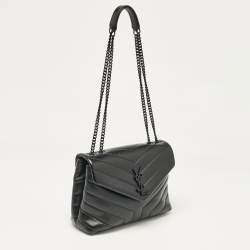 Pre Owned Saint Laurent Black Chevron Leather Small Loulou Shoulder Bag
