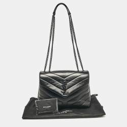 Pre Owned Saint Laurent Black Chevron Leather Small Loulou Shoulder Bag