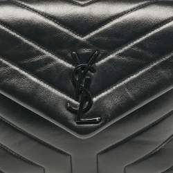 Pre Owned Saint Laurent Black Chevron Leather Small Loulou Shoulder Bag