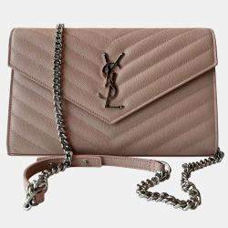 Saint Laurent Beige Grain De Poudre Monogram Wallet On Chain