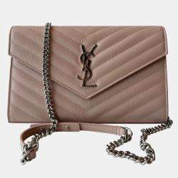 Saint Laurent Beige Grain De Poudre Monogram Wallet On Chain