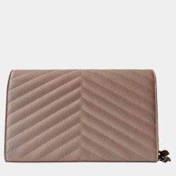 Saint Laurent Beige Grain De Poudre Monogram Wallet On Chain