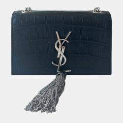 Saint Laurent Paris Black Crocodile Embossed Leather Small Kate Shoulder Bags