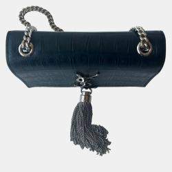 Saint Laurent Paris Black Crocodile Embossed Leather Small Kate Shoulder Bags