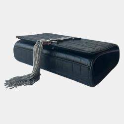 Saint Laurent Paris Black Crocodile Embossed Leather Small Kate Shoulder Bags