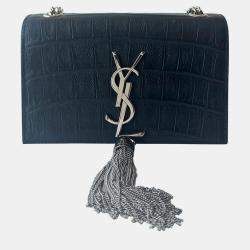 Saint Laurent Paris Black Crocodile Embossed Leather Small Kate Shoulder Bags