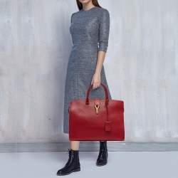 Saint Laurent Red Leather Large Y Cabas Chyc Tote