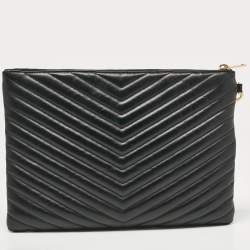 Pre Owned Saint Laurent Black Matelassé Leather Cassandra Tablet Pouch 