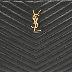 Pre Owned Saint Laurent Black Matelassé Leather Cassandra Tablet Pouch 