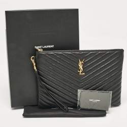 Pre Owned Saint Laurent Black Matelassé Leather Cassandra Tablet Pouch 