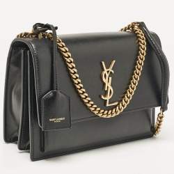 Pre Owned Saint Laurent Black Leather Medium Sunset Shoulder Bag