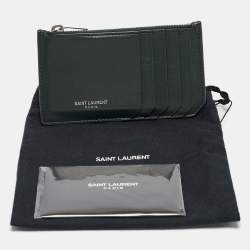 Saint Laurent Dark Green Leather Fragment Zip Card Holder