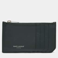 Saint Laurent Dark Green Leather Fragment Zip Card Holder