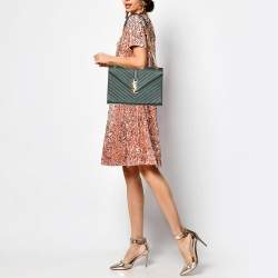 Saint Laurent Green Matelassé Leather Large Cassandre Flap Bag